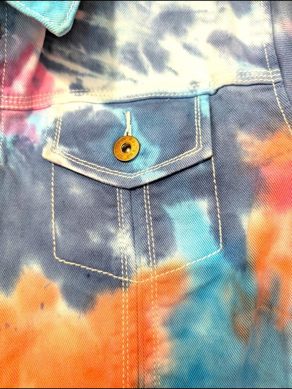 Route 66 Multicolor Tie Dye Jean Jacket Vintage - Picture 4 of 8